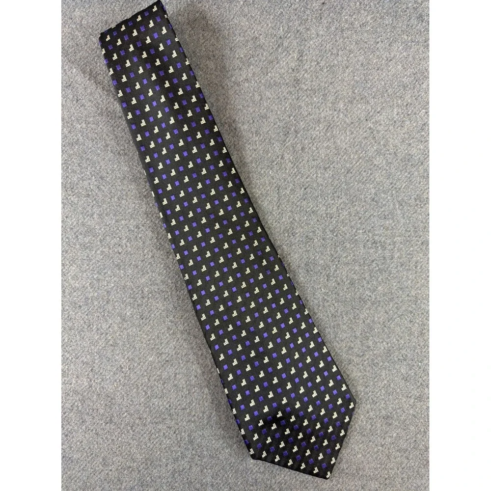Polo Ralph Lauren Tie Mens Black Purple Geometric 100% Silk Hand Made USA‎